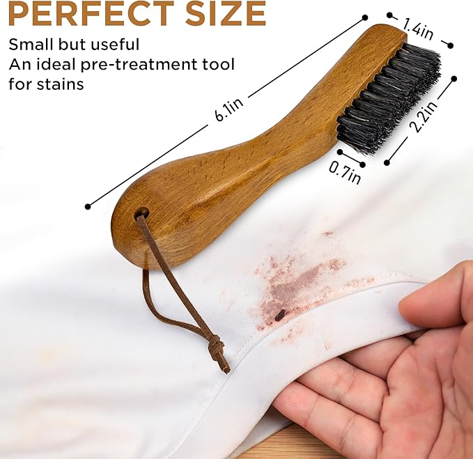 TAKAVU Stain Brush, Laundry Brush for Stain Removal, Natural Black Boar Bristle Cleaning Brush with Ergonomic Handle, Suitable for Delicate Fabrics Without Damage, Perfect Laundry, Shoes, Boots, Home