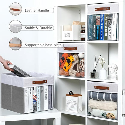HNZIGE Fabric Cube Storage Bins - 4 Pack 13x15x13 Collapsible Storage Cubes for Organizing Shelves, Closet, Pantry - White, Gray