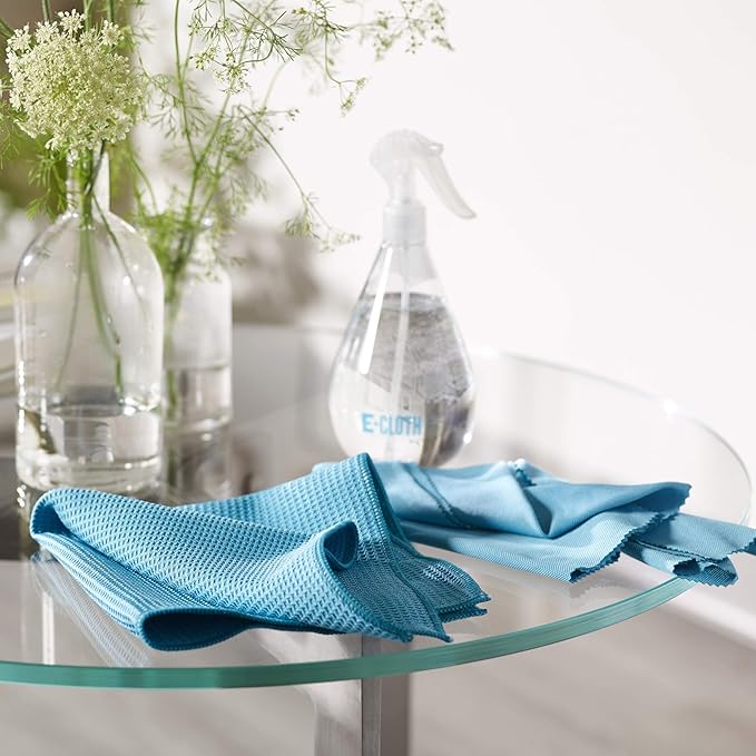 E-Cloth Microfiber Cleaning Cloth Glass Kit - Microfiber Towel Window Cleaning Kit - Microfiber Towels for Cars, Windows, Mirrors, & More - Alaskan Blue