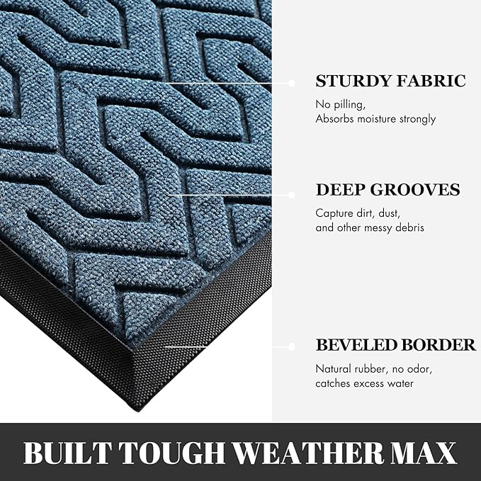 Yimobra Extra Large Door Mat Outside Entrance 60x32, Waterproof Heavy Duty Outdoor Mats for Front Door, Non Slip Rubber Entry Mat for Garage Patio, Easy Clean, Mix Blue