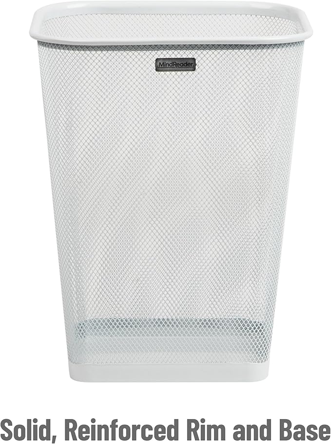 Mind Reader Mesh Trash Can, Square Wastebasket for Office or Home, 5 Gallon Capacity, Metal Mesh, Set of 2, White