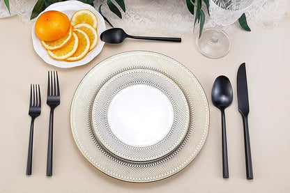 DEACORY Silverware Set Flatware Set Matte Black Cutlery Set Brushed Finished Hexagon Handle Heavy Stainless Steel 20 Pieces Dishwasher Safe Service for 4