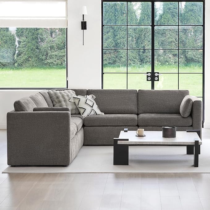 CHITA Oversized Modular Sectional Fabric Sofa Set, FSC Certified Extra Large 5 Seat V Shaped Corner Sectional Cloud Couch for Living Room, 106 inch Width, 4 Seat and 1 Middle Corner, Grey