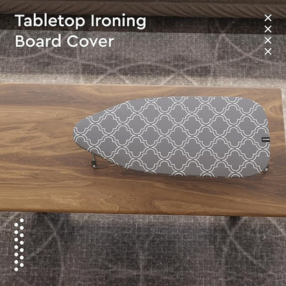 Encasa XO Ironing Board Cover and Pad 28"x12" - Thick 3mm Felt Padding, Drawstring Tightening & Lock, Easy Fit, Scorch & Stain Resistant, Fits Mini Ironing Board - Grey Tiles