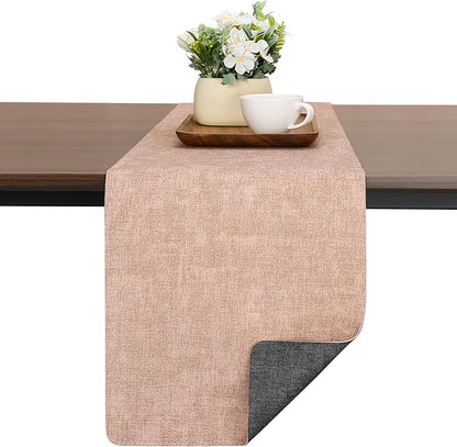 Table Runners 94 Inches Long, Dual-Sided Faux Leather Farmhouse Table Runner Waterproof Heatproof Non-Slip for Living Room Party Home Decor Holiday Decorations(Gray Pink, 15 x94 Inch)