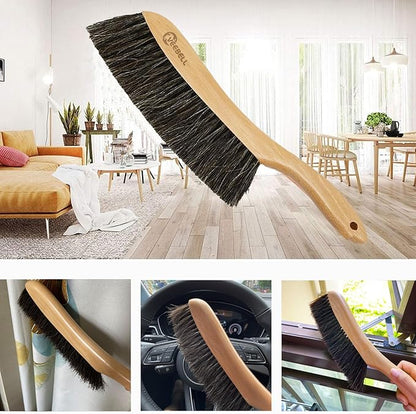 Horse Hair Brush Hand Broom Dusting Brush for Home Cleaning, Wood Handle Soft Brush Duster for Counter Furniture, Bed, Bench Fireplace,Car, Shop Brush Cleaning 14" Long