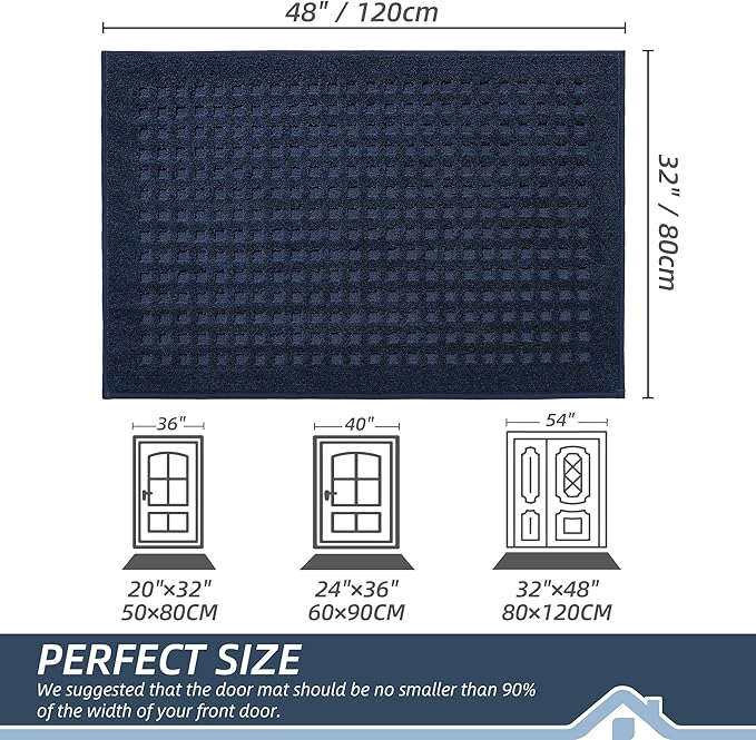 BEQHAUSE Waffle Door Mats Indoor 32"x48", Dog Mat for Muddy Paws Absorbent and Dirt Resist Floor Mats Non-Slip Washable Rugs for Entryway, Welcome Mat for Front Back Door, Muddy Wet Shoes, Navy Blue