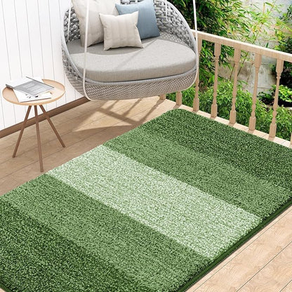 Kitinjoy Indoor Outdoor Door Mat, 48x32 Non-Slip Absorbent Dirt Trapper, Low-Profile Washable Inside Entrance Front Floor Mat, Sturdy Soft Entry Doormats for Entryway, Green