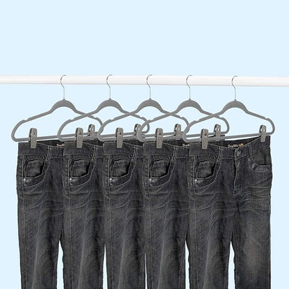 Grey Velvet Hangers Clips (50-Pack), Non-Slip Velvet Skirt Hanger Clips for Velvet Hangers, Strong Finger Clips Perfect for Kids Velvet Hangers Skirt Pant Clothes Gray Velvet Hangers
