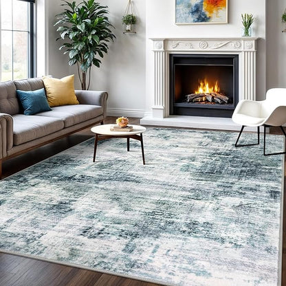 IOHOUZE Modern Abstract Area Rugs 6x9 Ft Washable Rugs for Living Room, Non Slip Dining Room Rug, Printed Faux Wool Rugs for Bedroom, Floor Carpet for Office Nursery Playroom, Sage Grey