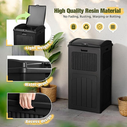 Devoko 33 Gallon Outdoor Trash Can with Dual Lid, Heavy Duty Waterproof Resin Garbage Bins Outside, Hideaway Waste Bins for Patio, Outside Pool, Backyard and Deck (2, Black)