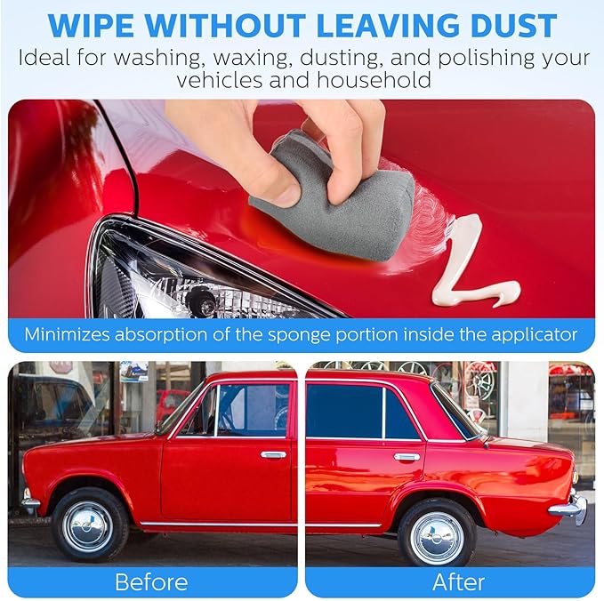 Riakrum 18 Pack Microfiber Applicator Pads Suede Car Detailing Sponge Ceramic Coating Applicator Pads Coating Sponge for Cars Graphene Metal Plastic Trim Ceramic Spray Applying Wax