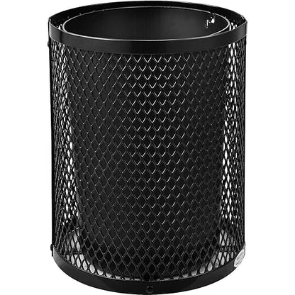 Global Industrial Outdoor Diamond Steel Trash Can with Flat Lid and Plastic Liner, 36 Gallon Capacity, Black, Thermoplastic Coating, 23-1/2" Diameter, 30" H