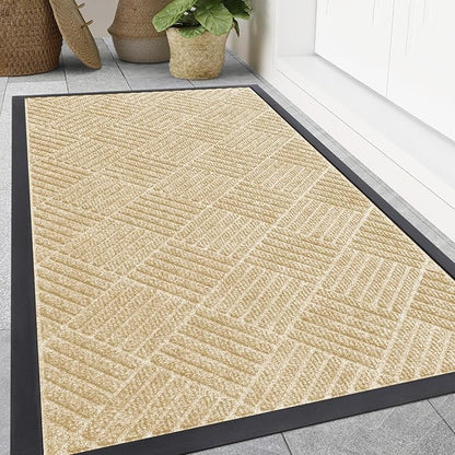 Smiry Front Door Mat Outside Entrance, Heavy Duty Outdoor Indoor Natural Rubber Doormat, Non Slip, Trap Dirt and Moisture, Easy Clean, Low Profile Patio Porch Entryway Mat, 47x32, Beige