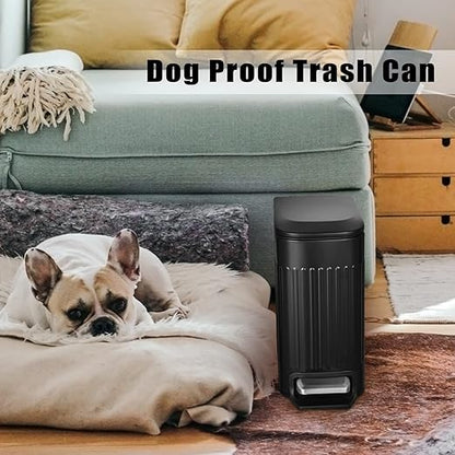TrashAid Small Black Bathroom Trash Can with Lid Soft Close, 6 Liter / 1.6 Gallon, Stainless Steel Garbage Can with Removable Inner Bucket, Step Pedal, Slim Wastebasket for Toilet, Office, Bedroom