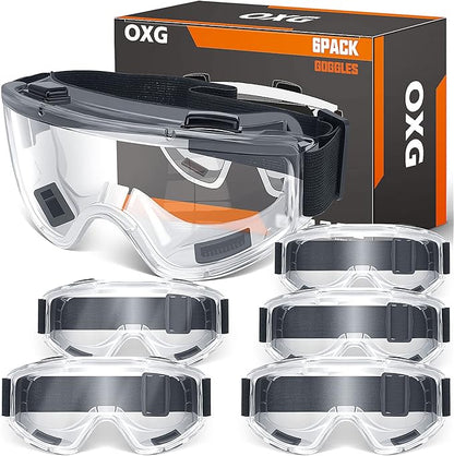 OXG 6 Pack Safety Goggles ANSI Z87.1 Glasses, Anti-Fog Protective Safety Glasses Lab Goggles Men Women Eye Protection Goggles