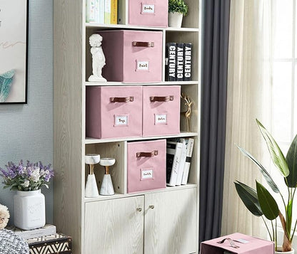 DECOMOMO Storage Bins, Cube Storage Bin with Labels, Fabric Storage Cubes for Shelves (10.5" x 11" / 6pcs, Pink)