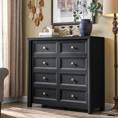 Farmhouse Dresser for Bedroom, 41" Tall Black Dresser with 8 Drawers, Soide Rustic Wood Vintage Dressers Chest of Drawers for Bedroom, Living Room, Hallway
