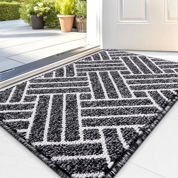 OLANLY Indoor Door Mat, 32x20 Inch, Dirt Resistant and Absorbent, Non-Slip Rubber Backing Floor Mats, Easy Clean Low-Profile Doormat for Entryway, Front Door, and Inside Entrance, Black