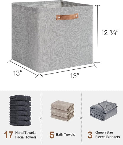 StorageWorks 13x13 Inches Storage Cube, Fabric Storage Bins with PU Handles, Collapsible Organizer Baskets for Closet, Gray, 4-Pack