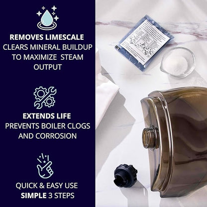 Garment Steamer Descaling Solution Decalcifier Packets for Mineral Deposits and Build-up Removal, Maintenance for Clothes, Works with all Garment Steamer Brands, Cleans Build Up, 10 packs