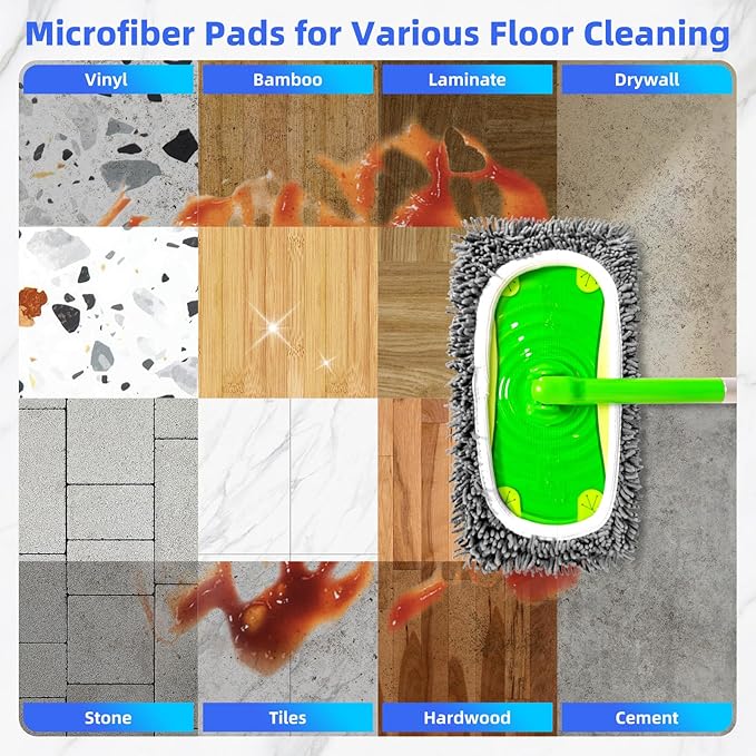 Reusable Microfiber Mop Pads Compatible with Sweeper Mop, Replacement Wet Mopping pad Refills & Washable Dry Sweeping Cloths for Use on All Sealed Floors - Stone, Hardwood, Laminate & Tile (6 Grey)