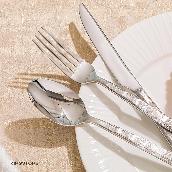 KINGSTONE Silverware Set, 20-Piece 18/10 Stainless Steel Brushed Handle Flatware Cutlery Set, for Kitchen, Home, Party, Wedding Gift, Rust Resistant and Dishwasher Safe