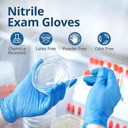 Disposable Nitrile Exam Gloves, 3 Mil, Blue, Nitrile Gloves Disposable Latex Free, Medical Gloves, Cleaning Gloves, Food-Safe Rubber Gloves, Powder Free, Non-Sterile, 100-ct Box (Small)