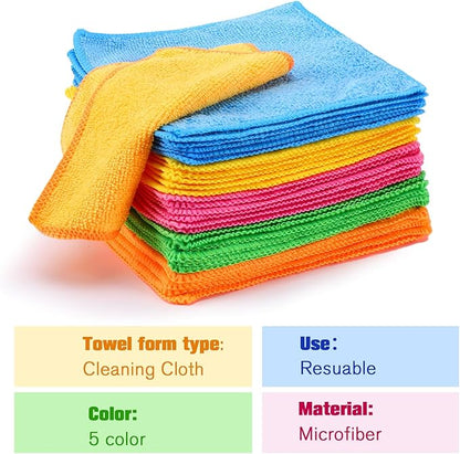 Tanlade Microfiber Cleaning Cloth 6"x6" Cleaning Rags Reasonable Kitchen Towels Microfiber Towels Cars Wash Dry Erase Cloth (Green/Blue/Yellow/Pink/Orange,30 Pcs)