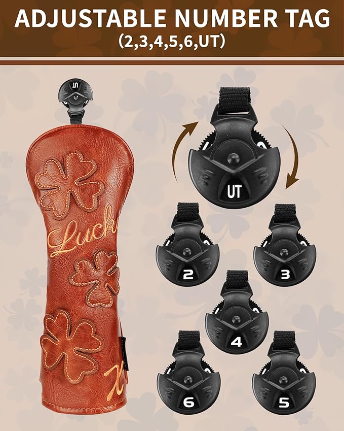 Golf Headcovers Golf Club Head Covers Four Leaf Clover Good Luck Charm - Clover Style Premium Leather Driver Fairway(FW) Wood Hybrid(UT) with Number Tags