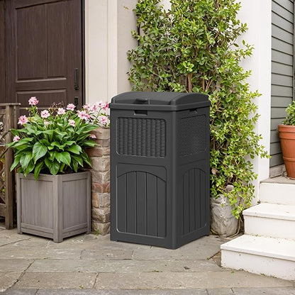 YESHOMY 2 Pack Outdoor Trash Can with Lid, Garbage Bins for Garden, Porch, Home and Kitchen, Gray