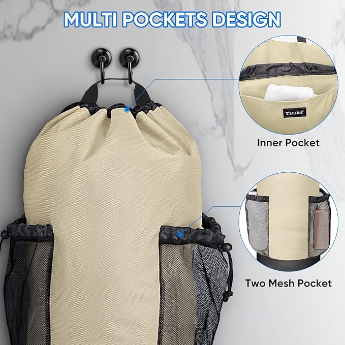 BALEINE 120L Laundry Bag Backpack, 900D Oxford Fabric Large Travel Laundry Bags with Shoulder Straps and 2 Mesh Pockets for College Dorm, Apartment, Laundromat (Beige, 120L)