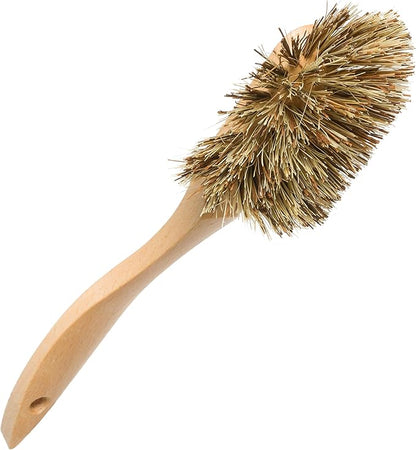 REDECKER Curved Dish Brush, Natural Union Plant Fiber Bristles, Ergonomic Design with Oiled Beechwood Handle, 10-1/2 Inches, Set of 2, Made in Germany - Union Bristle Scrubber