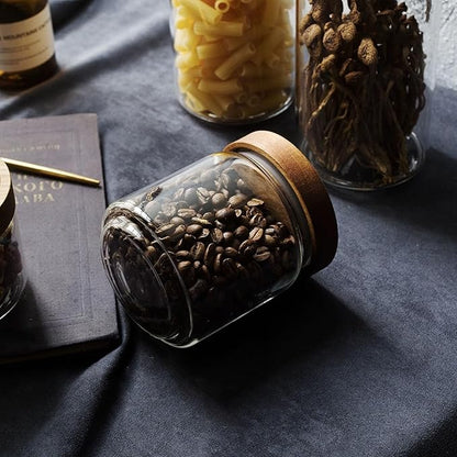 Glass jar candy Containers - 16oz kitchen Glass Airtight Storage jar With Acacia Airtight Lid，for kitchen Seasoning, coffee bean, tea, suger, herbs (4)