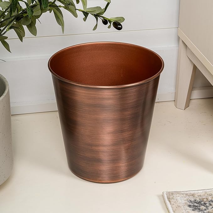 happimess HPM1113B Nolan Modern Classic Smooth Steel 2-Gallon Wastebasket for Home, Bathroom, Living Room, Office, Bedroom, Kitchen, Matte Antique Copper