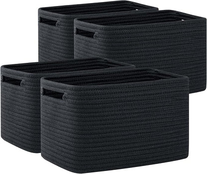 OIAHOMY 4 Pack Storage Baskets for Organizing, Cube Storage Bins for Shelves, Rectangle Storage Baskets With Handles, Woven Baskets for Storage, 12.7''Lx9''Wx7.8''H, Black