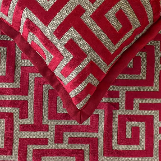 The HomeCentric King/Queen/Twin Red Designer Full 68"x18" Bed Runner with Pillow Cover, Maze Bed Scarf on Velvet Fabric - Path