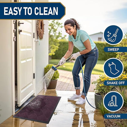 Smiry Front Door Mat Outside Entrance, Heavy Duty Outdoor Indoor Mat, Natural Rubber Doormat, Non Slip, Trap Dirt and Moisture, Easy Clean, Low Profile Patio Porch Entryway Mat, 29.5x17, Violet