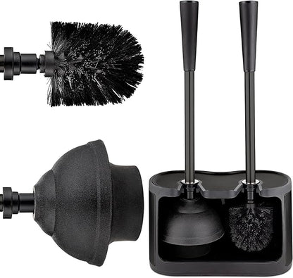 UMIEN Toilet Brush and Plunger Set 18-in - Updated 2025 No-Rust - Stainless Steel Design - Long Handles - with Freestanding Canister (Matte Black)