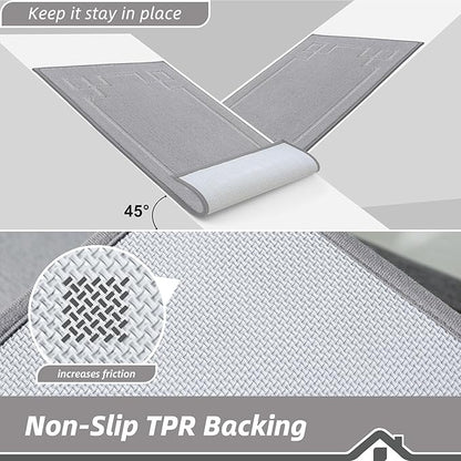 BEQHAUSE Door Mat 24" x 60", Non-Slip Door Mats Indoor Entryway Rugs Washable Low-Profile Absorbent and Stain Resist Floor Mats, Dog Door Mat for Front Back Door, Muddy Wet Shoes & Paws, Light Grey