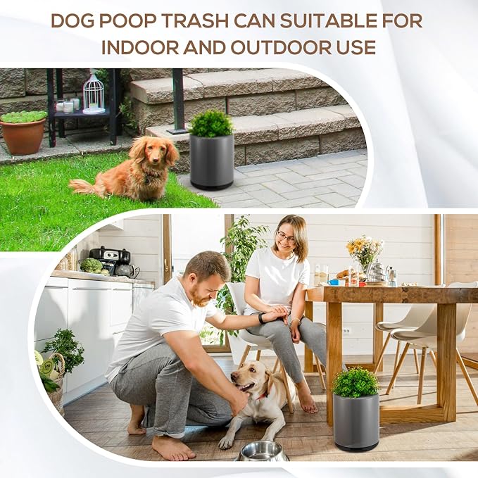 Dog Poop Trash Can Outside 13 L/ 3. 4 Gal Dog Waste Trash Can with Lid, Plant-Styled, Double-Layer Design, Outdoor Garbage Container for Front Porch Backyard Office Patio(Grey)
