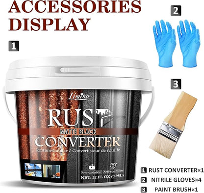 Rust Converter for Metal - Black Metal Primer and Rust Remover, Reformer ＆ Encapsulator, Long-lasting Anti-Rust Effect, Inhibitor Paint for Cars and Various Surfaces - 32 fl. oz