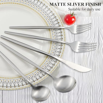 Silverware Set for 8, 40 Piece Flatware Set, Cutlery Tableware set Include Spoons And Forks Set, Stainless Steel Utensil Set, Matte polished Finish, Dishwasher Safe