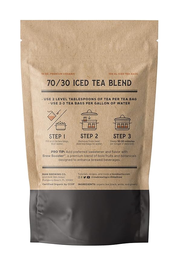 The Southern Standard - Premium Organic Iced Tea Bags - 70/30 Blend (70% Black, 30% Green and White),100 XL Bags (1 Pound. Makes 50 gallons.)