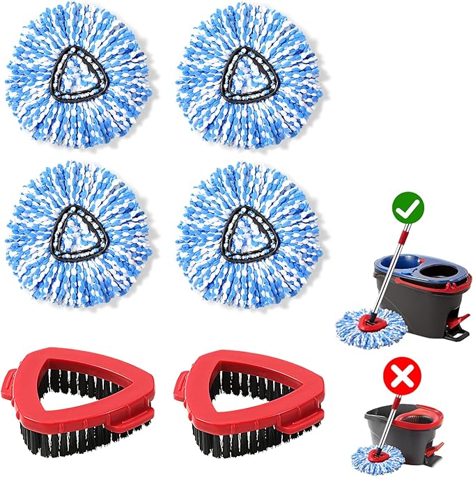 6 Pack Spin mop Replacement Head, Spin mop Scrub Brush,Microfiber Mop Refills, Easy to Replace,for Bathroom,Kitchen,Tub and Tile,Easy Cleaning,Suitable for Ocedar RinseClean 2-Tank System Spin Mop (G)