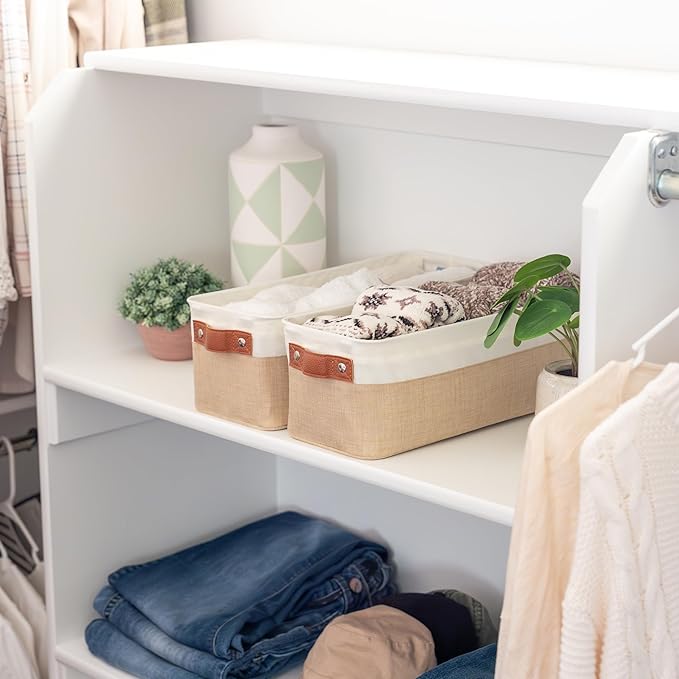 OrganiHaus Narrow Storage Bins 15x06in, Small Closet Bins for Shelves, Bathroom Storage Baskets for Shelves, Narrow Baskets, Fabric Organizer with Handles, Toilet Paper Organizer - 2 Pack, Beige