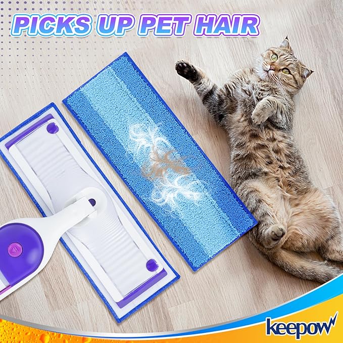 Reusable Mop Pads for Swiffer PowerMop, 5 Pack Microfiber Mop Pad Refills with Scrubber Strips for 13''-15'' Spray Mop, Washable Mop Pads Use for Most Floor Types, Mop Pads Replacement for Dry Wet Mop