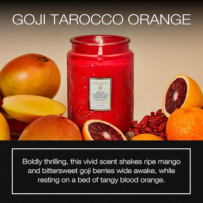 Voluspa Goji Tarocco Orange, Large Candle Jar, 18 oz, 100 Hour Burn Time, All Natural Wicks and Coconut Wax for Clean Burning, Vegan, Poured in the USA
