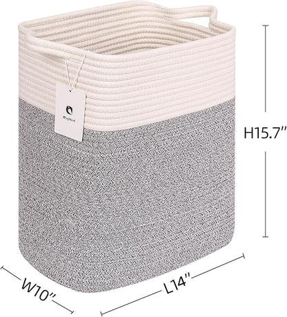 Medium and Large Woven Basket//With Handle, Used for Toys and Fabric Storage Basket used for Storing xl Storage Box, Decorative Storage Box Room (14L*15.7H R Silver Gray, 14L*10W*15.7H)