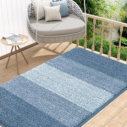 Kitinjoy Indoor Outdoor Door Mat, 48x32 Non-Slip Absorbent Dirt Trapper, Low-Profile Washable Inside Entrance Front Floor Mat, Sturdy Soft Entry Doormats for Entryway, Light Blue